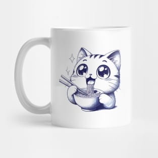 Cute Anime Kawaii Neko Cat Eating Ramen Noodles Mug